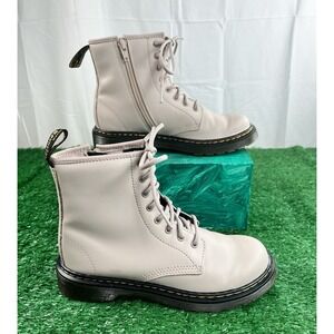 Dr. Martens Junior 1460 in Pearl Beige Leather Lace Up Ankle Combat Boots